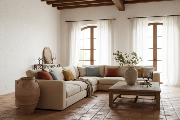 Medium White Rough Plaster - Mediterranean Villa Room Shot