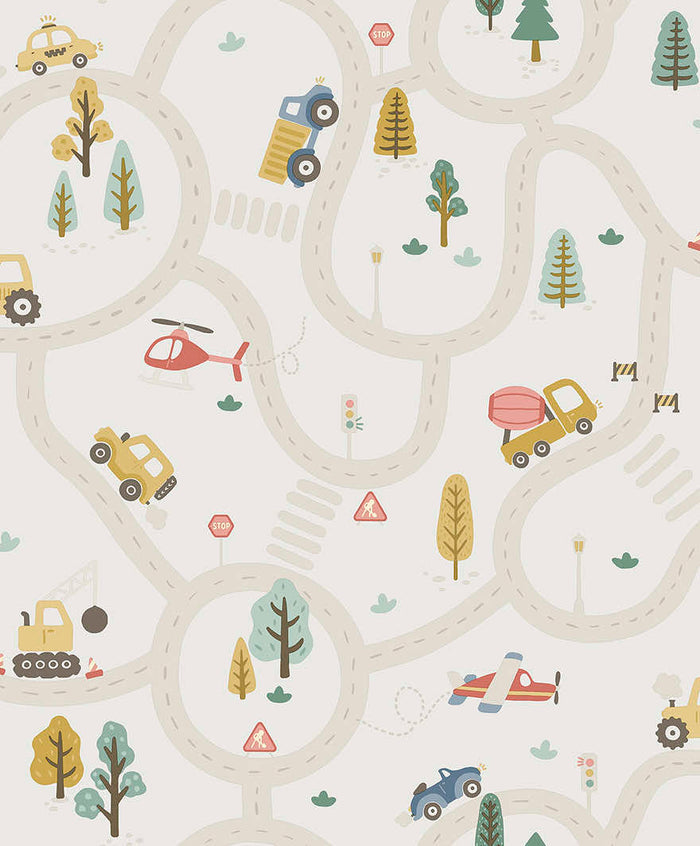 Roundabout Road Wallpaper - Cream / Multi
