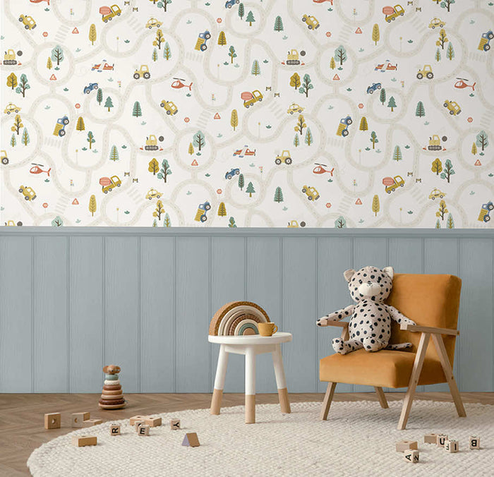 Roundabout Road Wallpaper - Cream / Multi