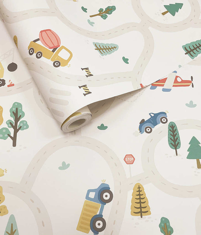Roundabout Road Wallpaper - Cream / Multi
