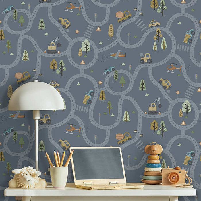 Roundabout Road Wallpaper - Denim Blue