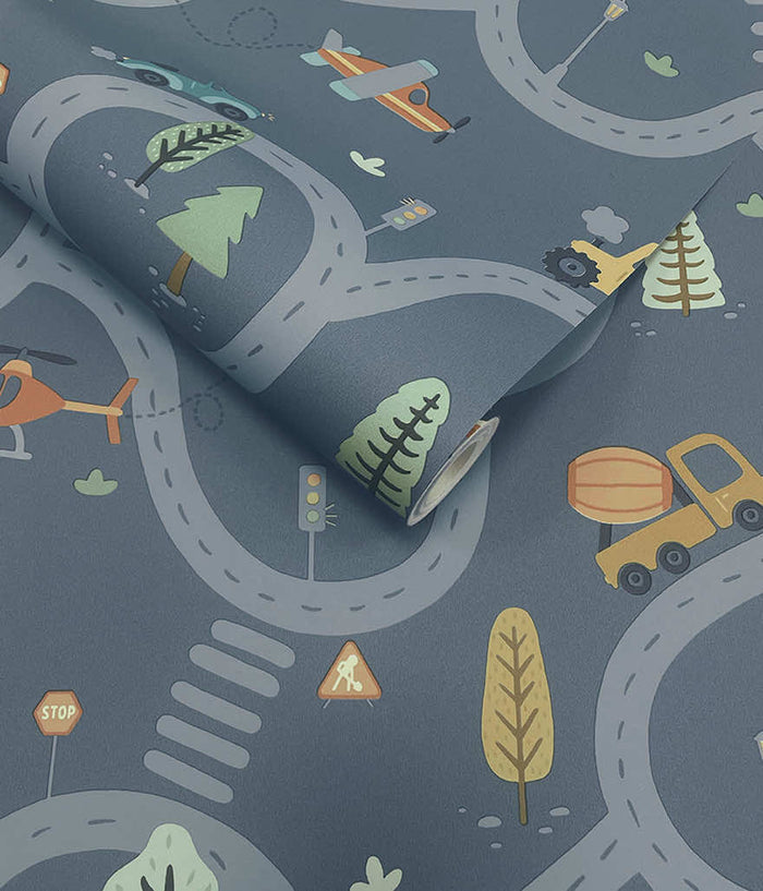 Roundabout Road Wallpaper - Denim Blue