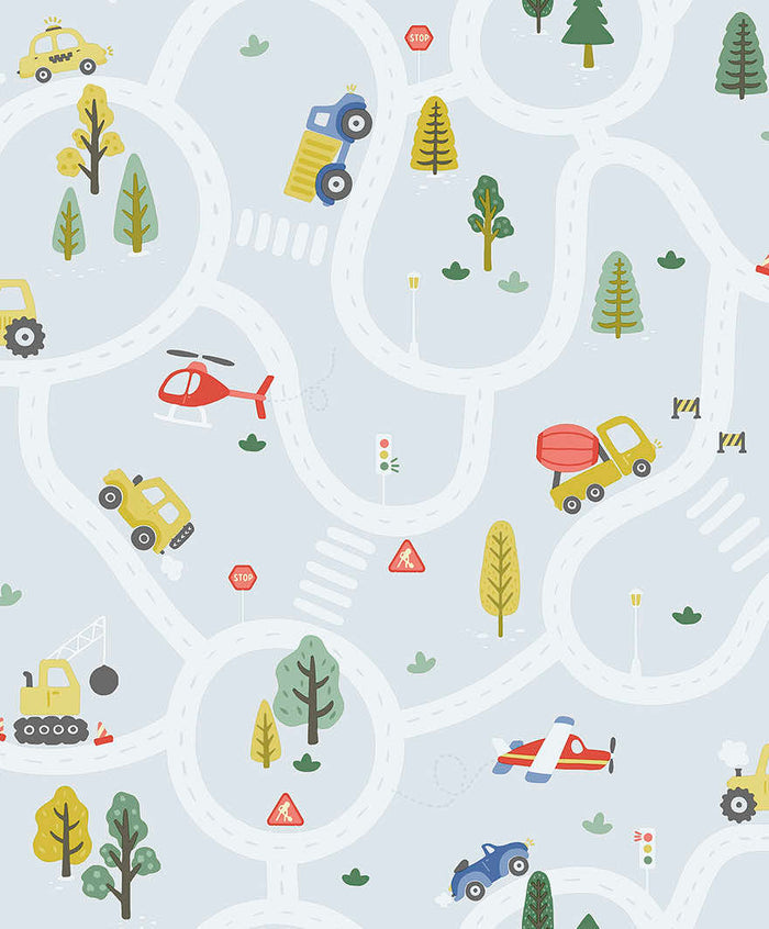Roundabout Road Wallpaper - Light Blue