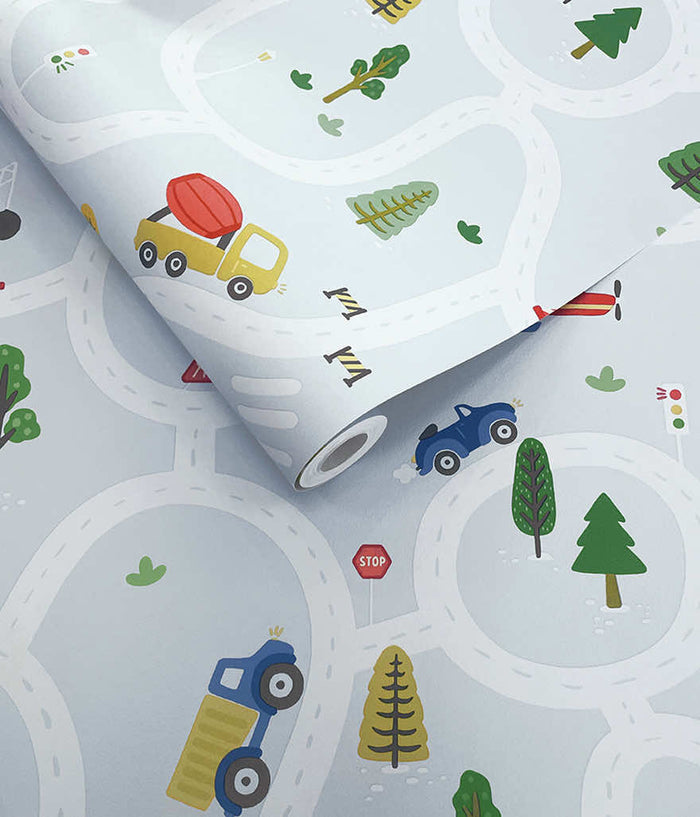 Roundabout Road Wallpaper - Light Blue