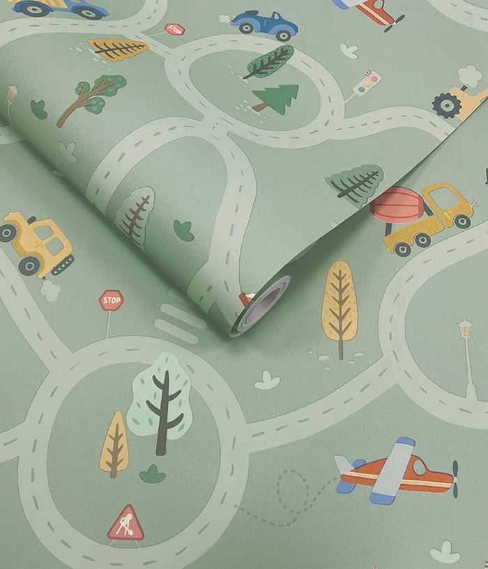 Roundabout Road Wallpaper - Sage