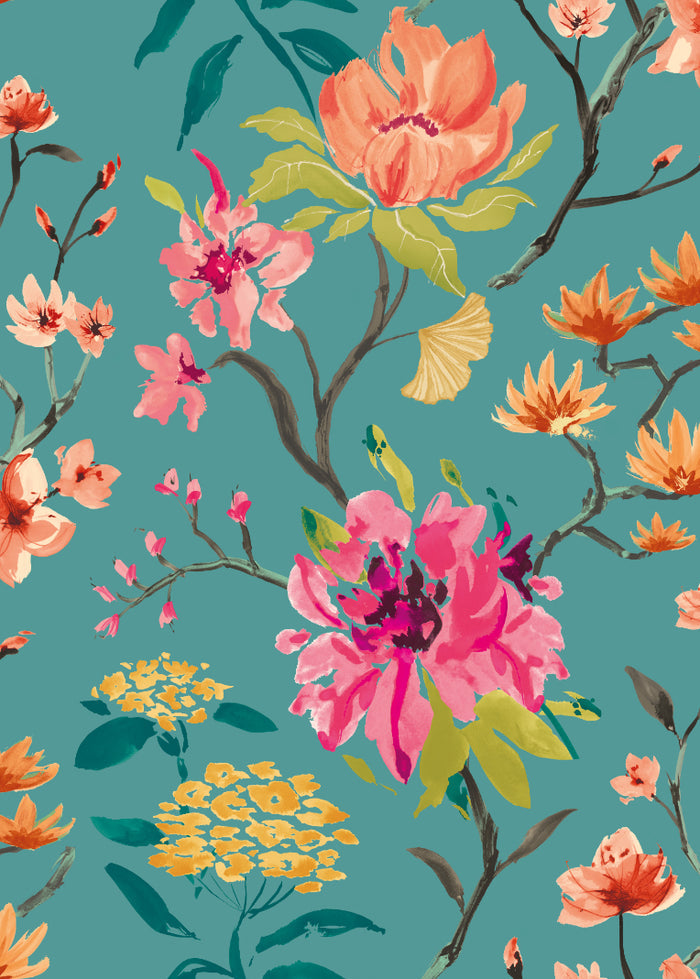 Saku Wallpaper - Ohpopsi - Peacock & Rose