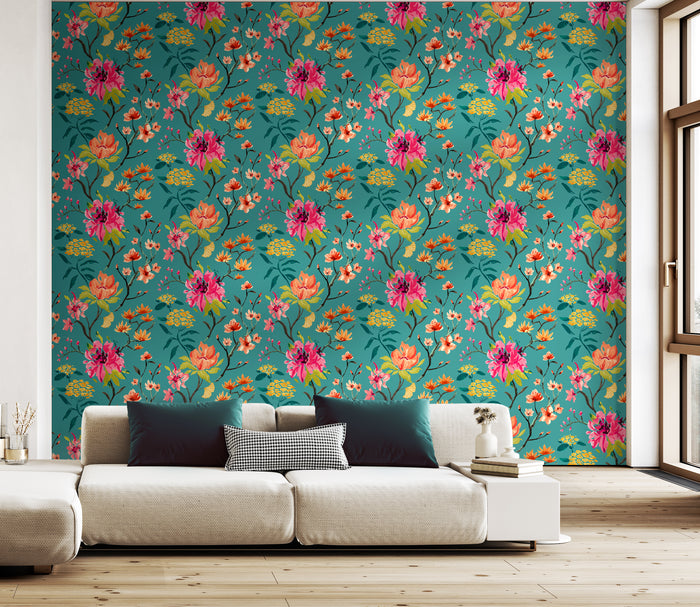 Saku Wallpaper - Ohpopsi - Peacock & Rose