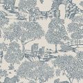 Samar Forest wallpaper in Light Blue, showing leopards, monkeys and a stone ruin in blue line on a cream background