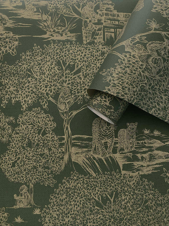 Roll of Samar Metallic Forest wallpaper in Green