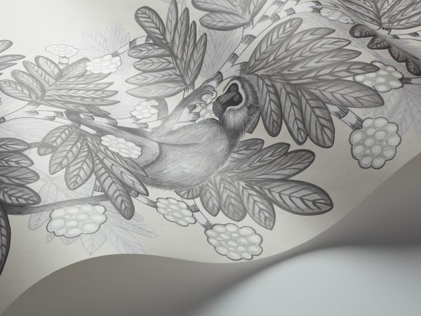 Sample - Acacia Monkey Wallpaper - Grey/White