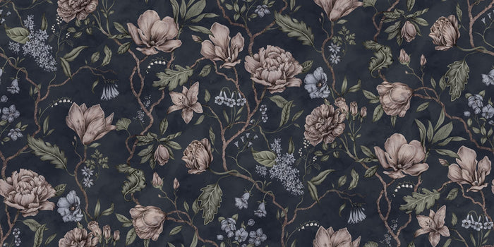 Sample - Belinda Mural Wallpaper - Dark Blue