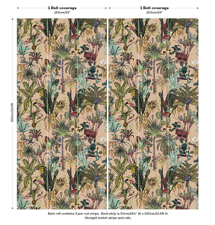 Sample - Birds Birds Mural Wallpaper - Coral