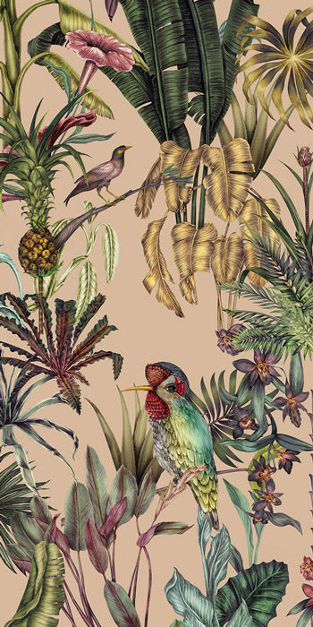 Sample - Birds Birds Mural Wallpaper - Coral