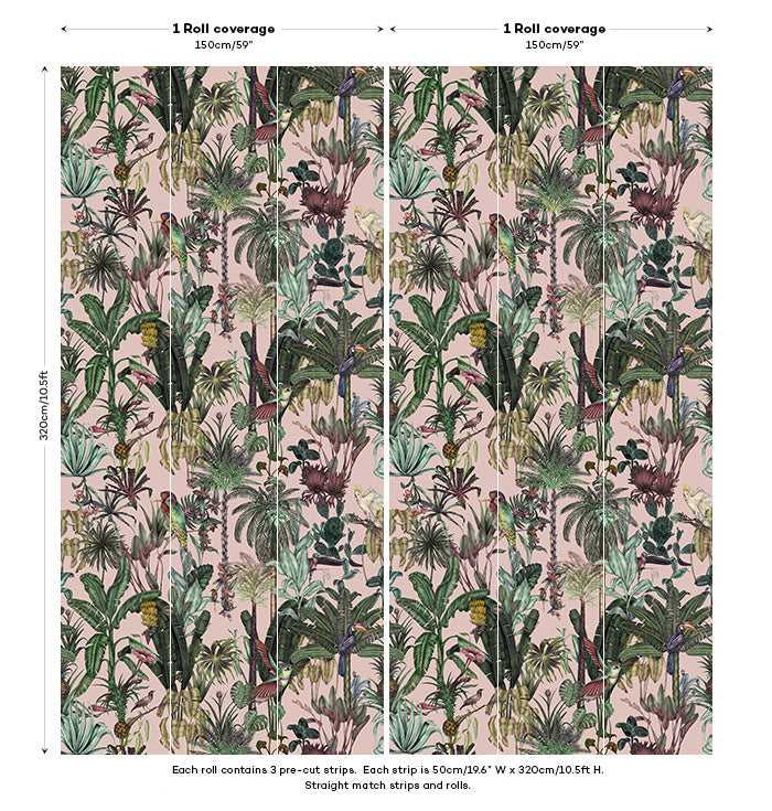 Sample - Birds Birds Mural Wallpaper - Pink
