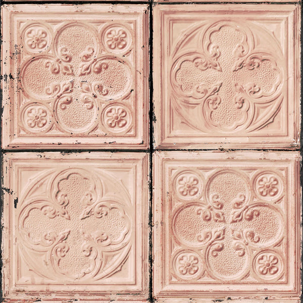 Sample - Brooklyn Tin Tiles Wallpaper- Pink