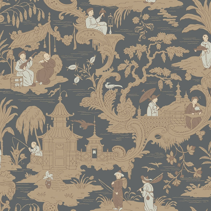 Sample - Chinese Toile Wallpaper - Spice on Soot