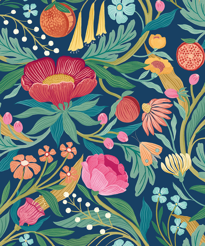 Sample - Clementine Wallpaper - Ink & Flamingo