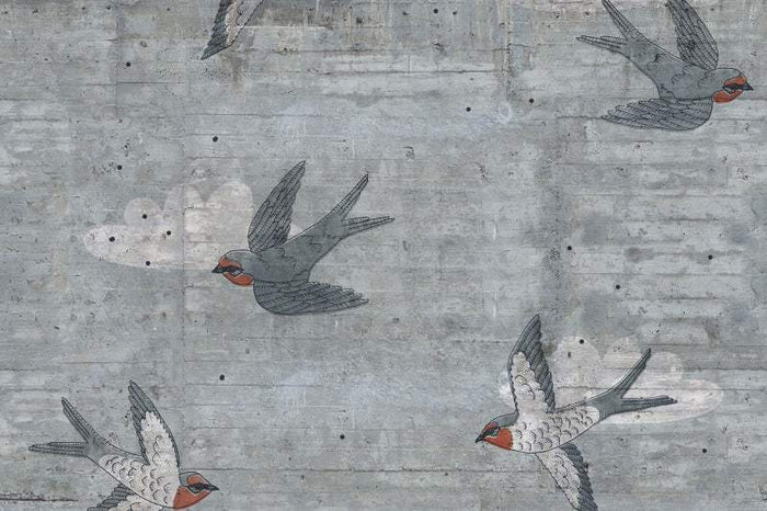 Sample - Concrete Swallows - Day - Custom Sized Mural Wallpaper (per m2)