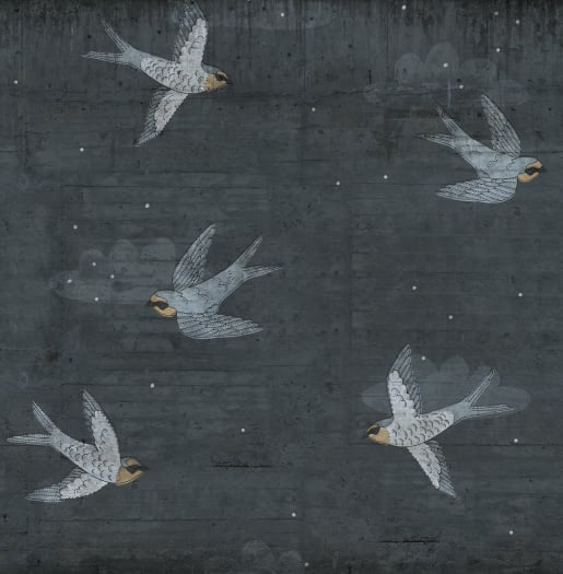 Sample - Concrete Swallows - Night - Custom Sized Mural Wallpaper (per m2)