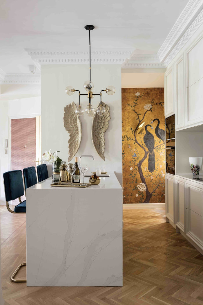 Sample - Edo Gold Peacock - Custom Sized Wallpaper Mural (per m2)