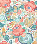 Sample - Emily Rose Wallpaper - Petrol & Coral