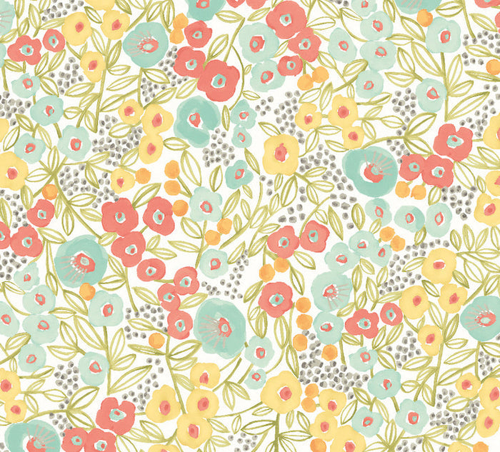 Sample - Flora Ditsy Wallpaper - Coral & Sky