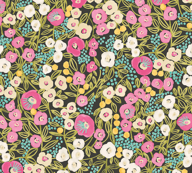 Sample - Flora Ditsy Wallpaper - Fuchsia And Jet
