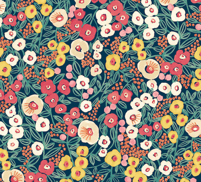 Sample - Flora Ditsy Wallpaper - Indigo And Coral
