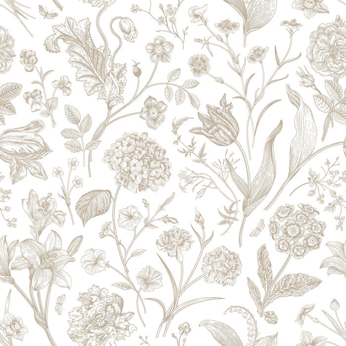 Sample - Floral Toile Wallpaper - Stone