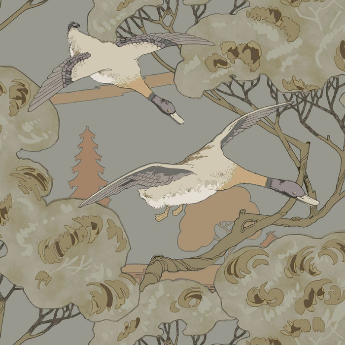 Sample - Grand Flying Ducks Wallpaper - Grey/Blue