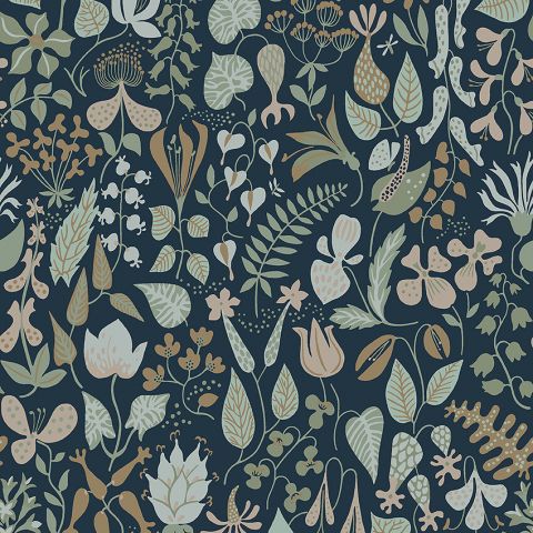 Sample - Herbarium Wallpaper - Blue