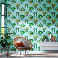 Sample - Houseplant Wallpaper - Cerulean Twist