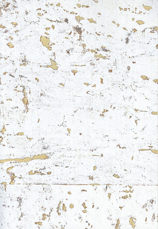 Sample - Lasmin Cork Metallic Wallpaper - White/Gold