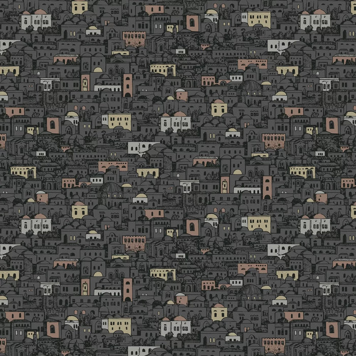 Sample - Mediterranea - Cityscape Wallpaper - Charcoal/Metallics