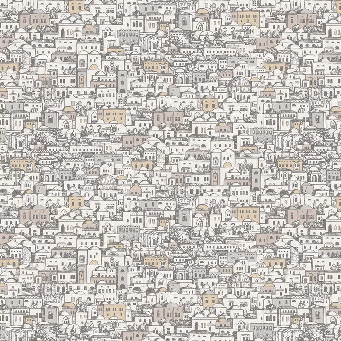 Sample - Mediterranea - Cityscape Wallpaper - Parchment & Gilver