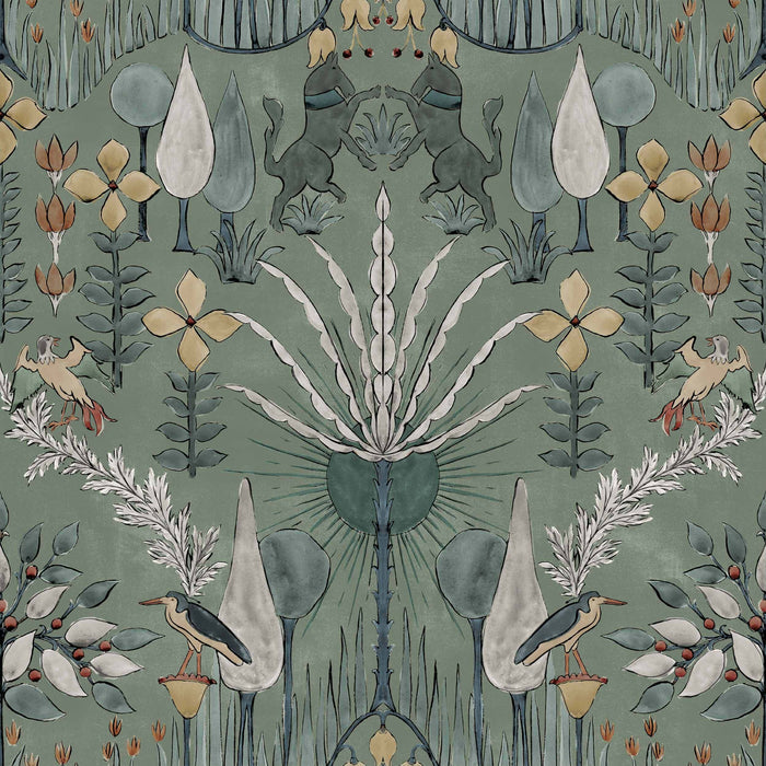 Sample - Oasis  Villa Wallpaper - Celedon