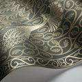 Sample - Pavo Parade Peacock Wallpaper - Metallic Gilver/Green