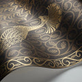 Sample - Pavo Parade Peacock Wallpaper - Metallic Gold/Soot