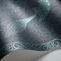 Sample - Pavo Parade Peacock Wallpaper - Metallic Petrol/Ink