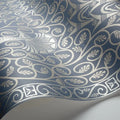 Sample - Pavo Parade Peacock Wallpaper - Metallic Silver/Denim