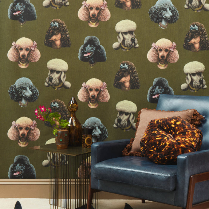 Sample - Poodle Parlour Wallpaper - Moss