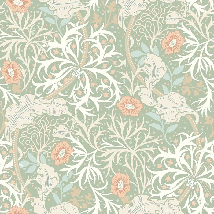 Sample - Seaweed Garden Wallpaper - Ohpopsi - Sage/Apricot