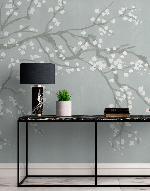 Sample - Takeda Cherry Blossom - Custom sized wallpaper mural (per/m2) - Duck Egg