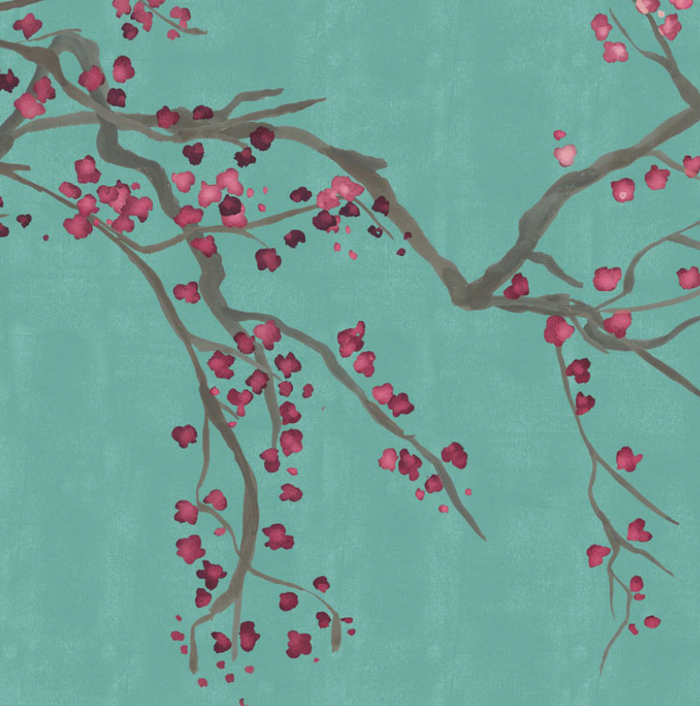 Sample - Takeda Cherry Blossom - Custom sized wallpaper mural (per/m2) - Teal