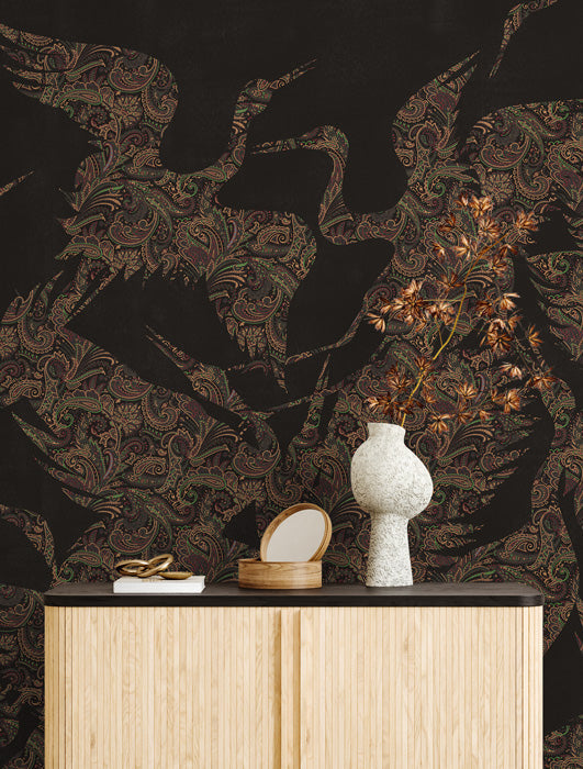 Sample - The Swoop Heron Hybrid Mural Wallpaper - Black