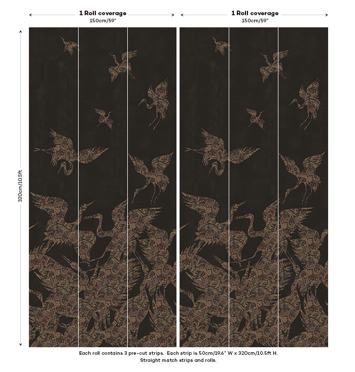 Sample - The Swoop Heron Hybrid Mural Wallpaper - Black