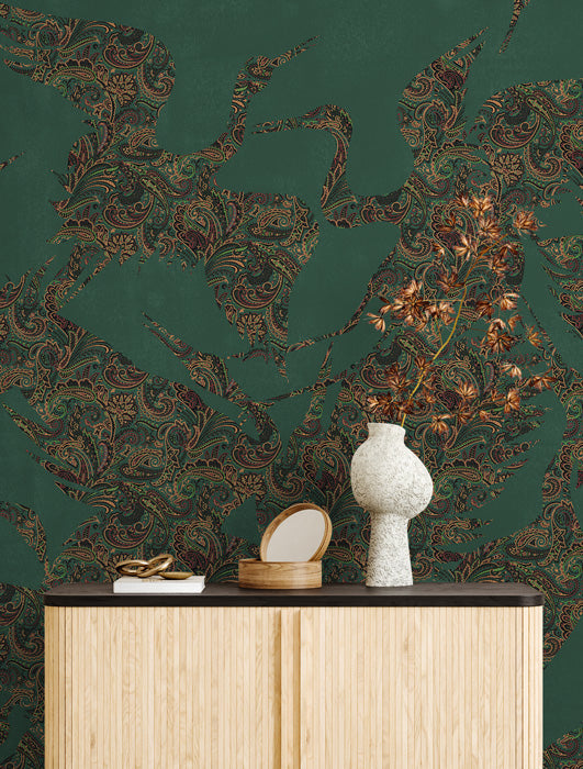 Sample - The Swoop Heron Hybrid Mural Wallpaper - Green