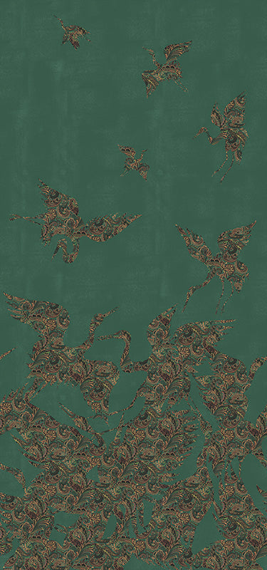 Sample - The Swoop Heron Hybrid Mural Wallpaper - Green