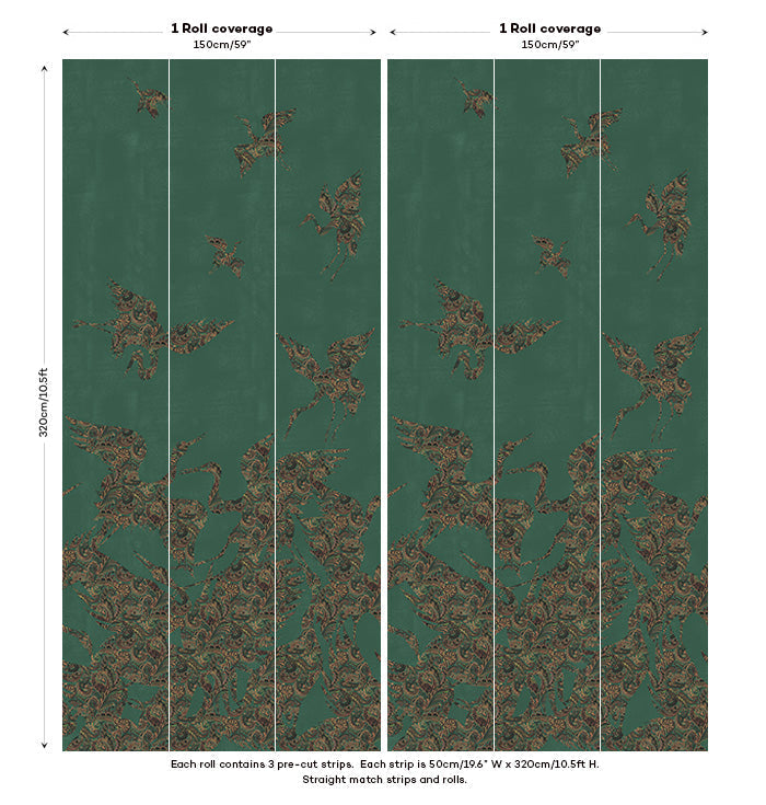 Sample - The Swoop Heron Hybrid Mural Wallpaper - Green