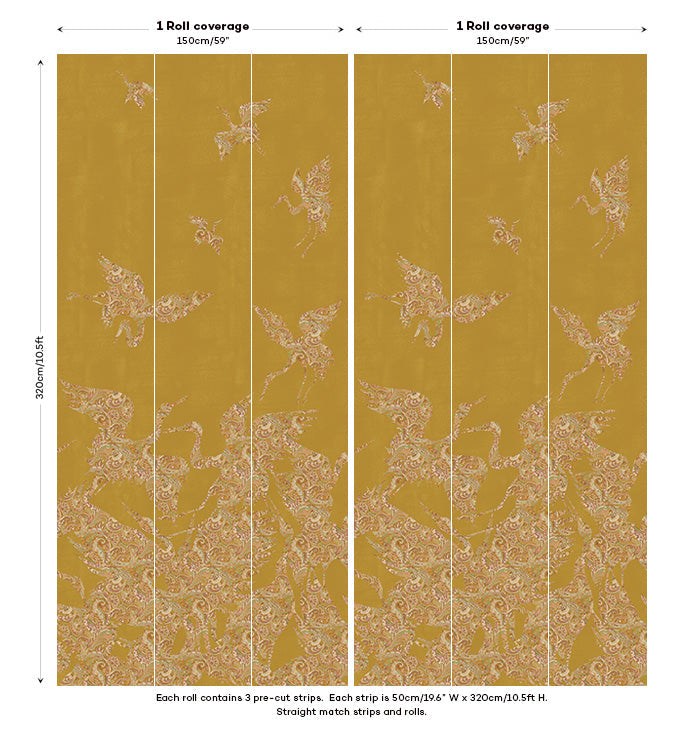 Sample - The Swoop Heron Hybrid Mural Wallpaper - Saffron